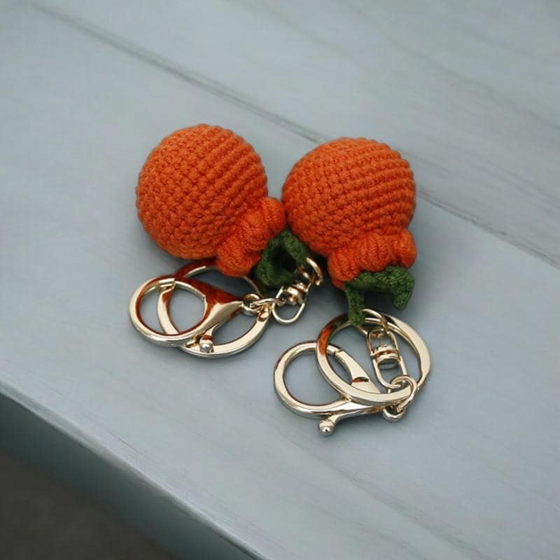 Handmade Crochet Orange Keychain Pendant