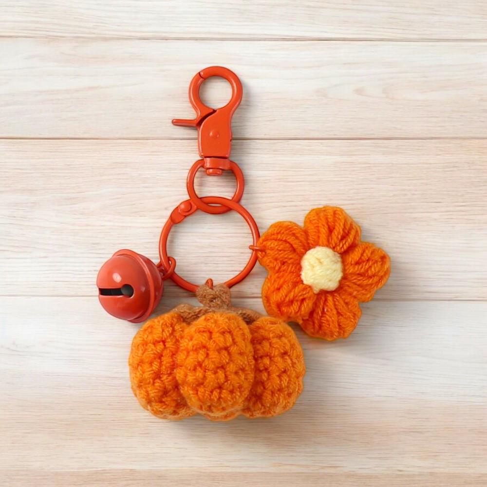 Crochet Pumpkin Face Keychain