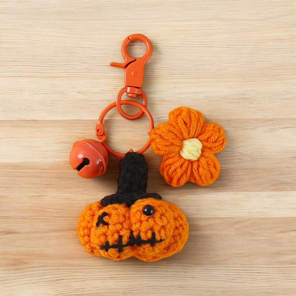 Crochet Pumpkin Face Keychain