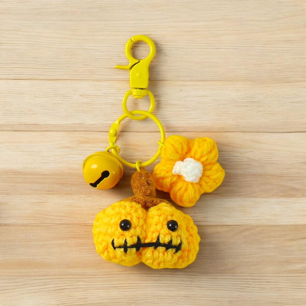Crochet Pumpkin Face Keychain