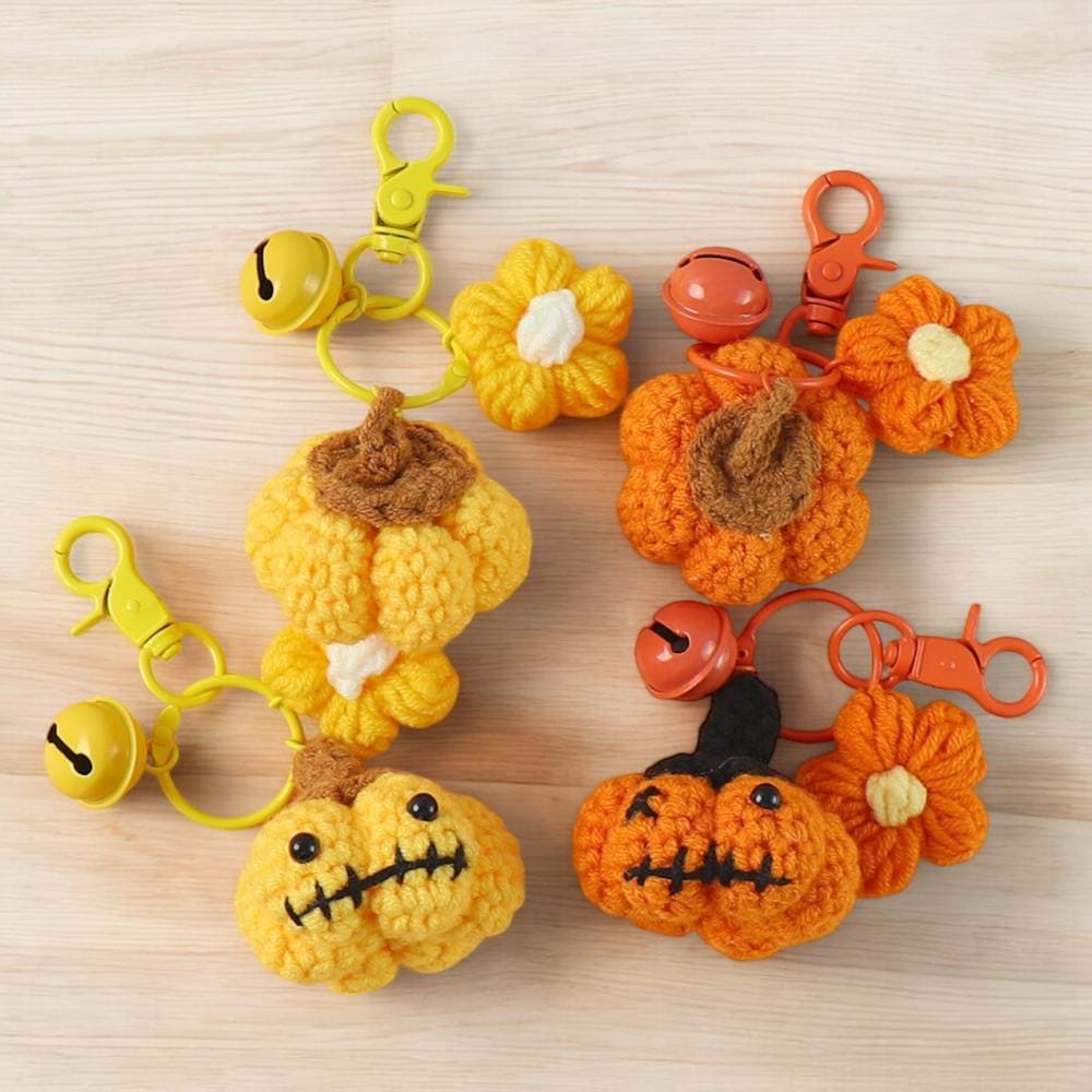 Crochet Pumpkin Face Keychain