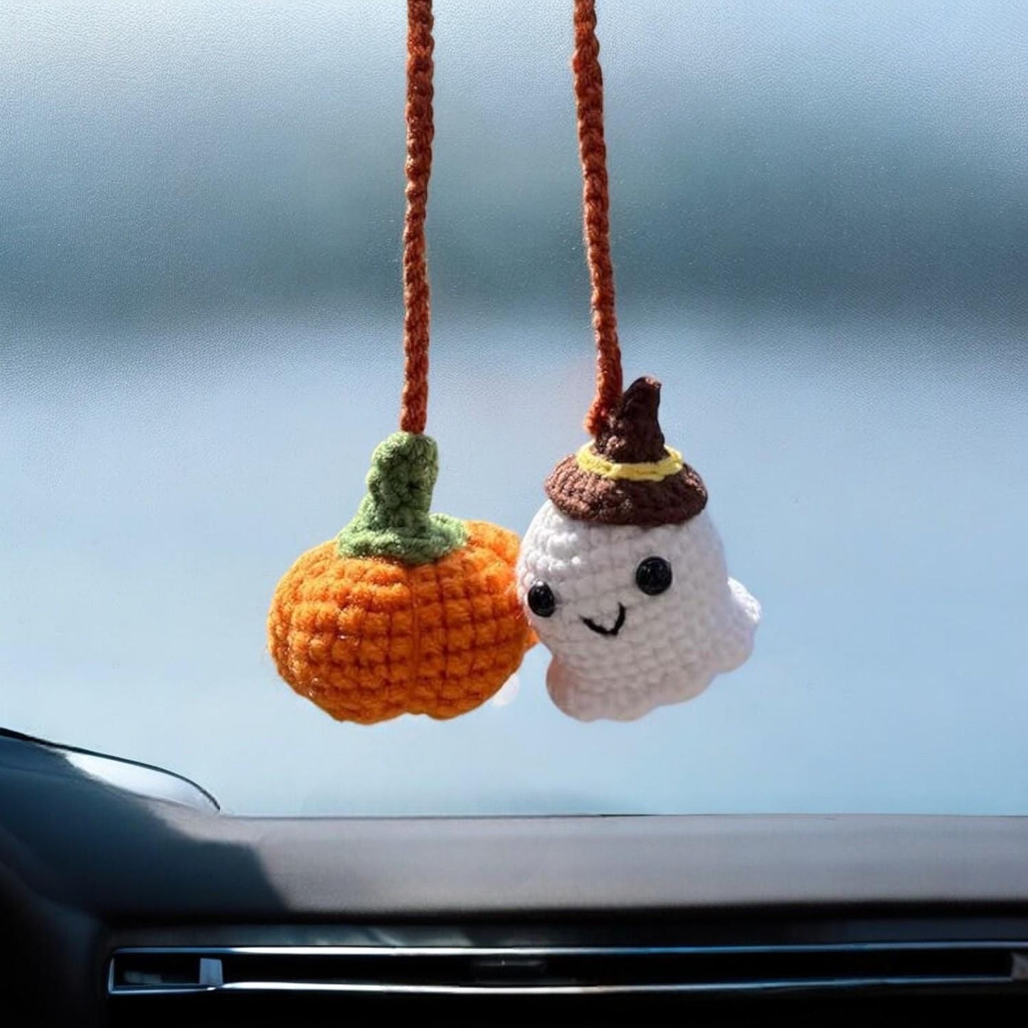 Cute Pumpkin And Ghost Car Mirror Hanging