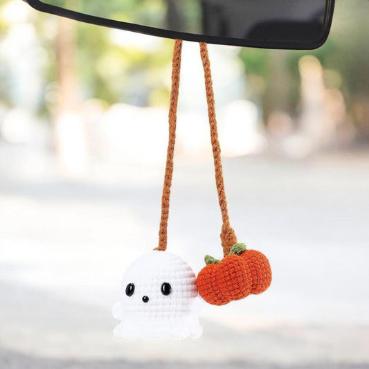 Handmade Pumpkin And Ghost Car Mirror Hanging