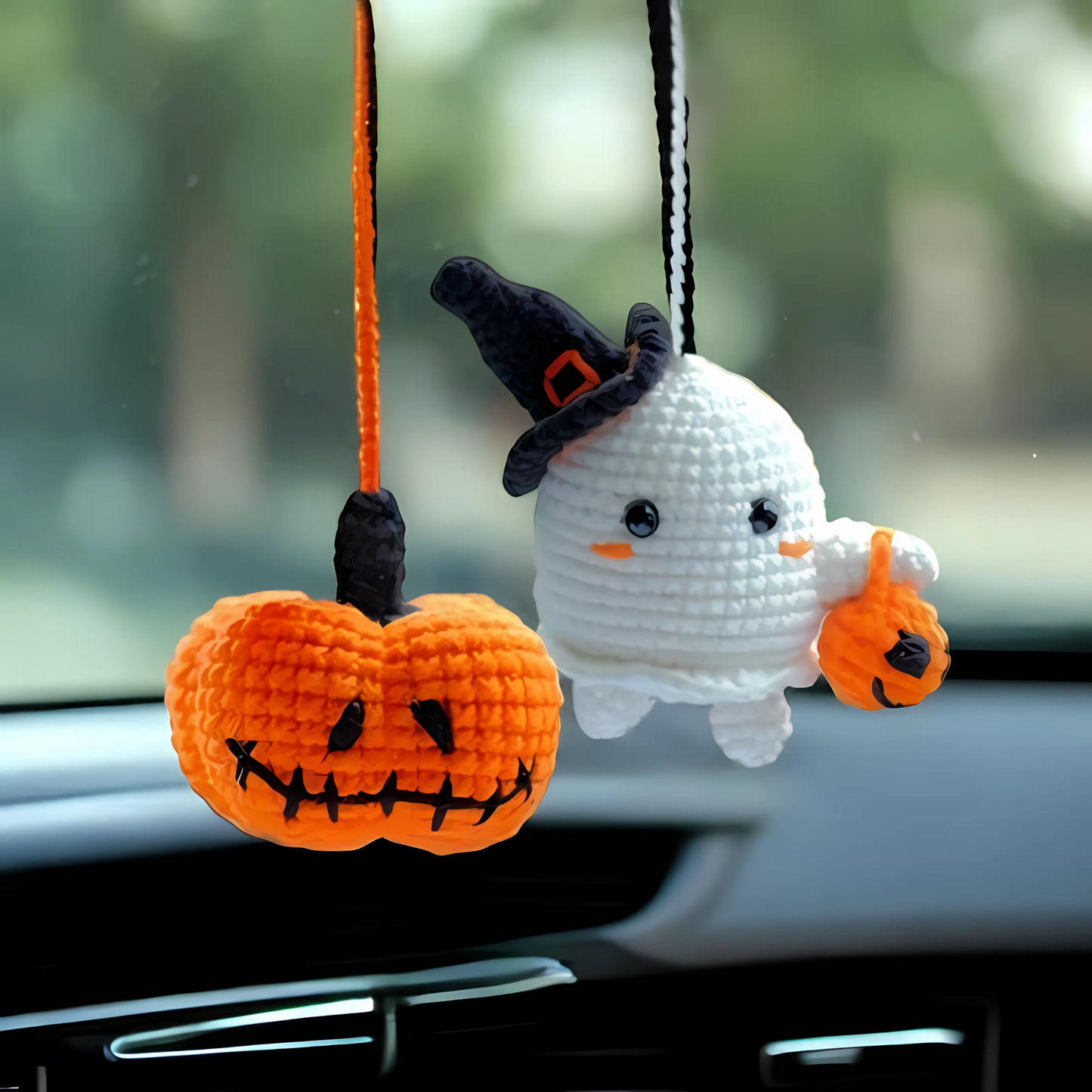 Cute Pumpkin And Ghost Car Mirror Hanging