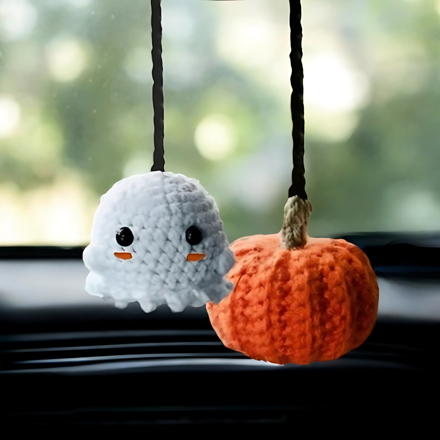 Cute Pumpkin And Ghost Car Mirror Hanging