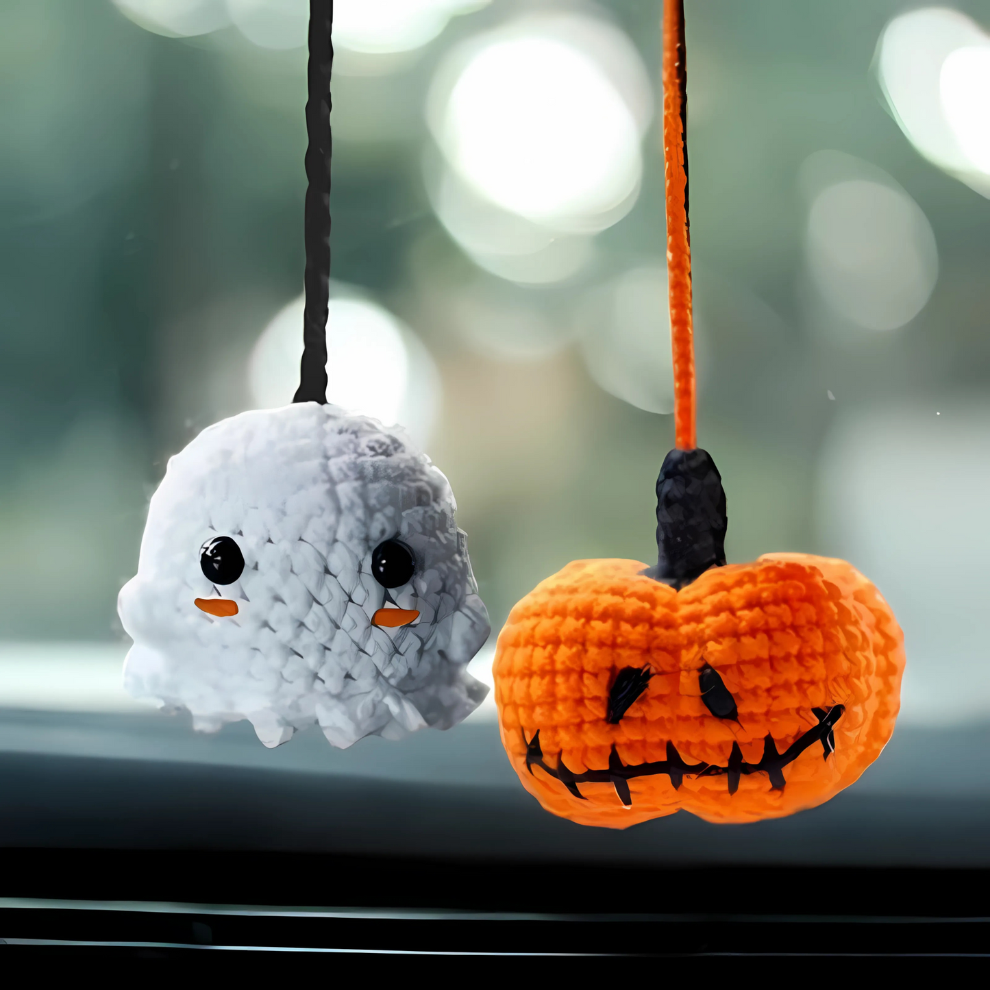 Cute Pumpkin And Ghost Car Mirror Hanging