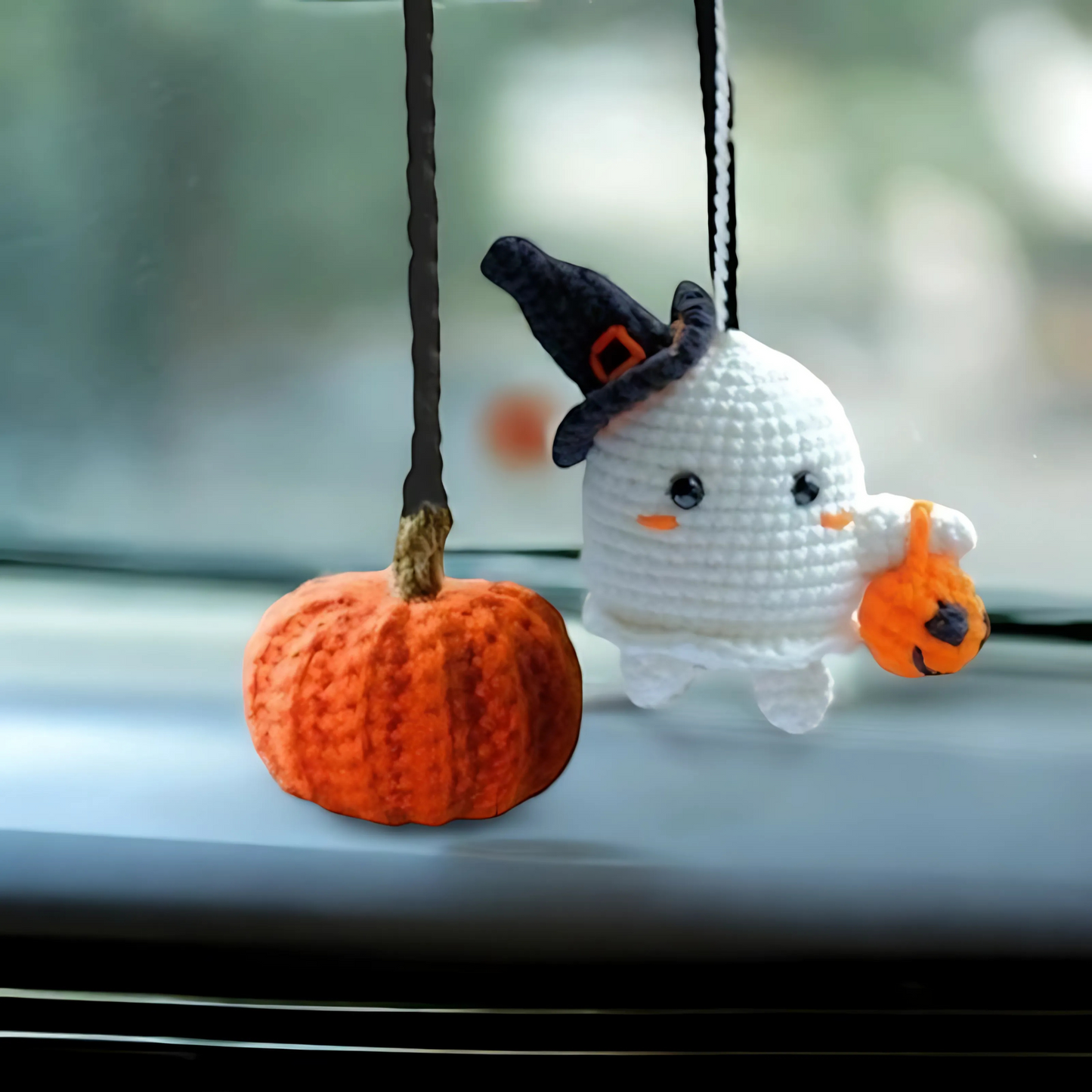 Cute Pumpkin And Ghost Car Mirror Hanging