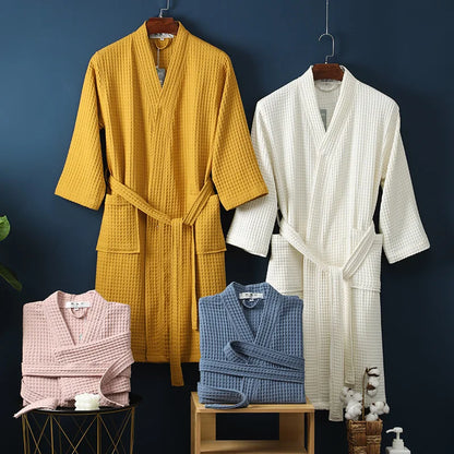 Thin Cotton Waffle Bathrobe