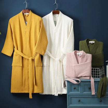 Thin Cotton Waffle Bathrobe