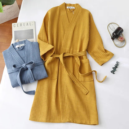 Thin Cotton Waffle Bathrobe