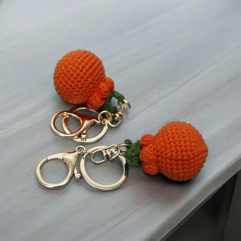 Handmade Crochet Orange Keychain Pendant