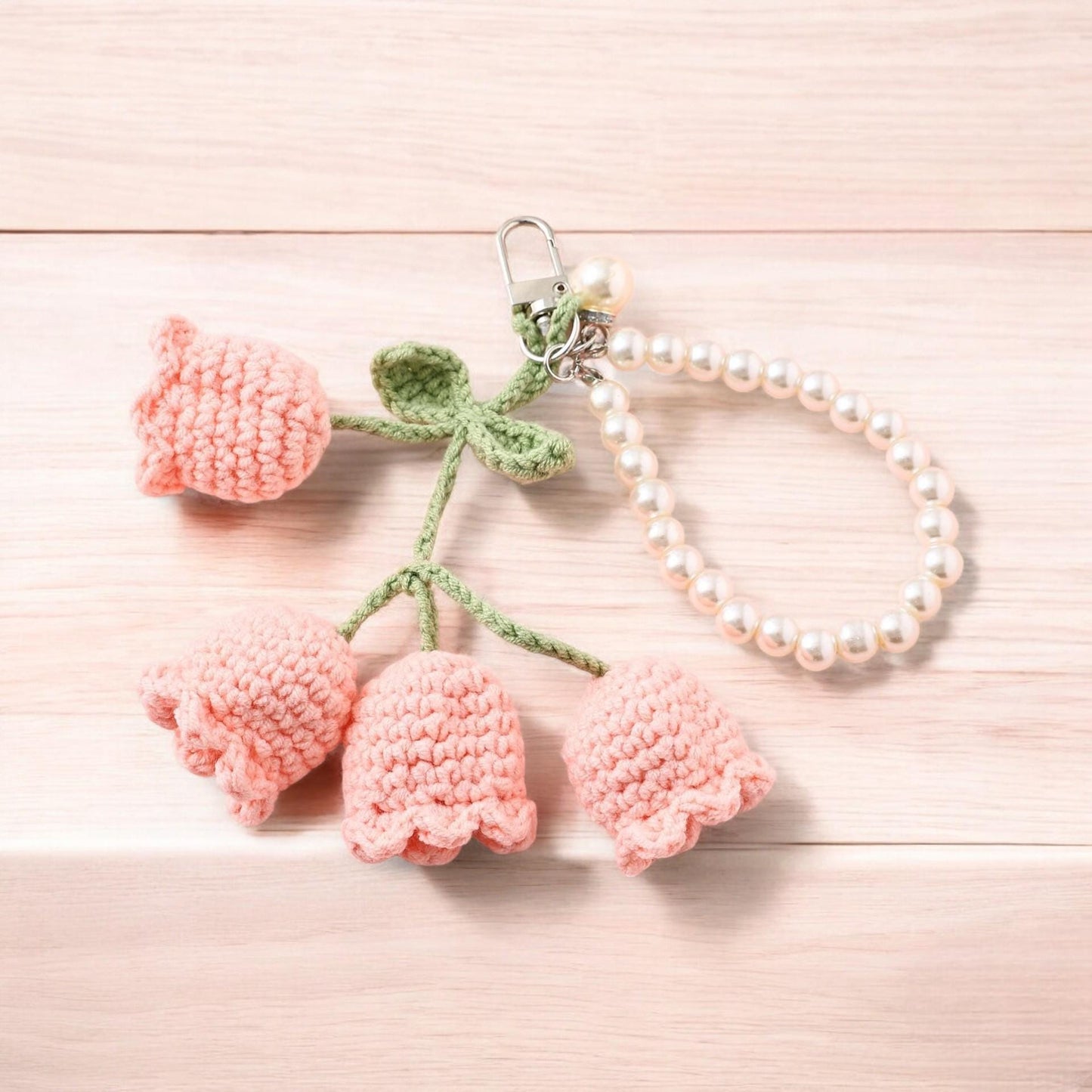 Cute Knitted Flower Pearl Keychain For Girls