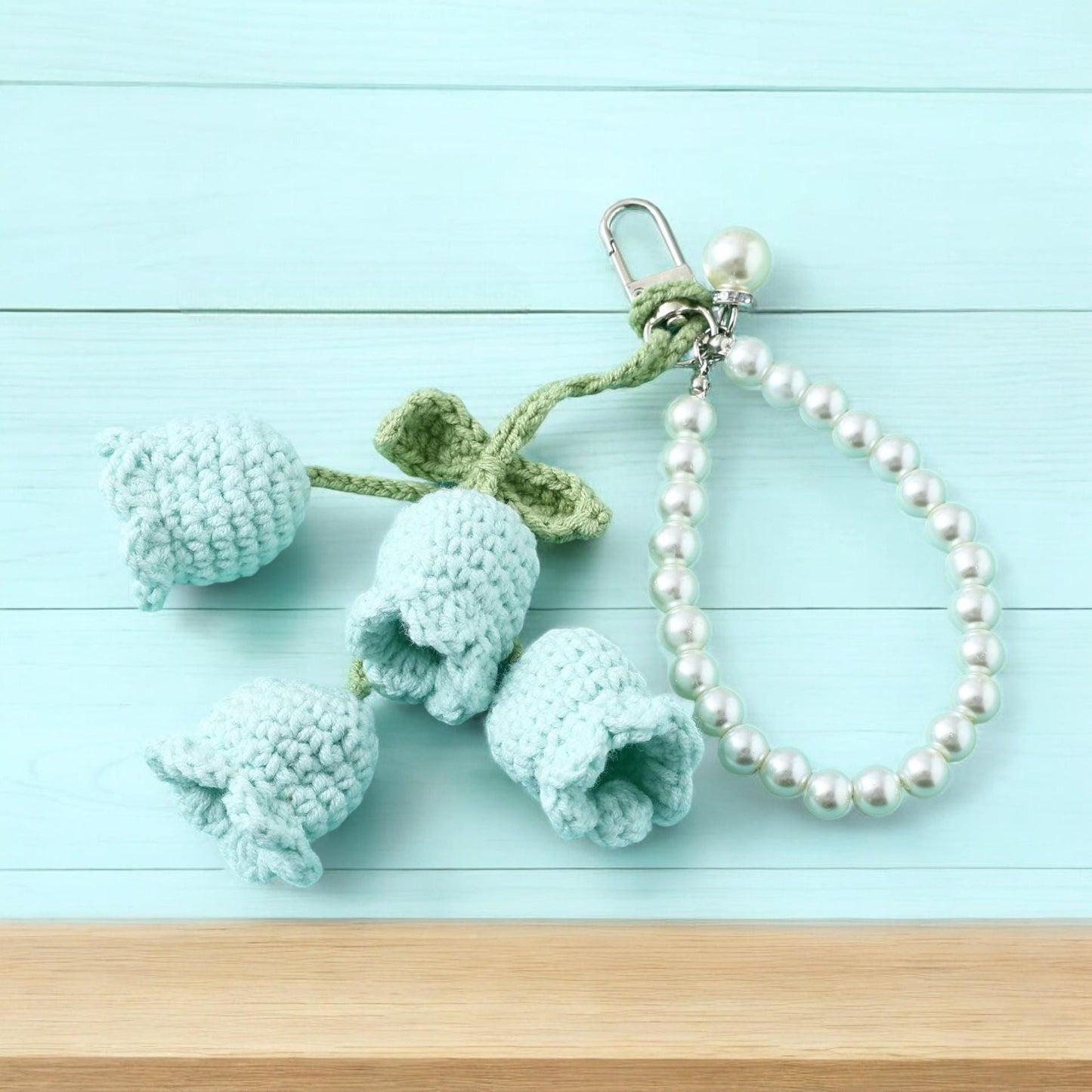 Cute Knitted Flower Pearl Keychain For Girls