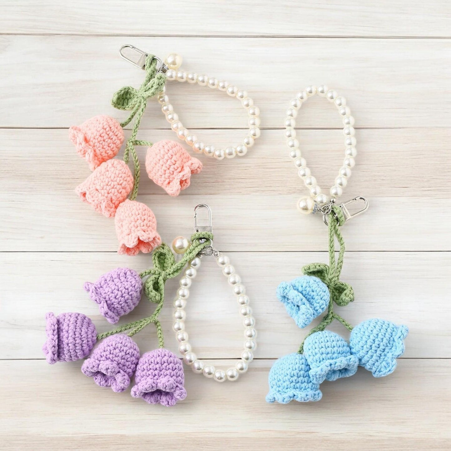 Cute Knitted Flower Pearl Keychain For Girls