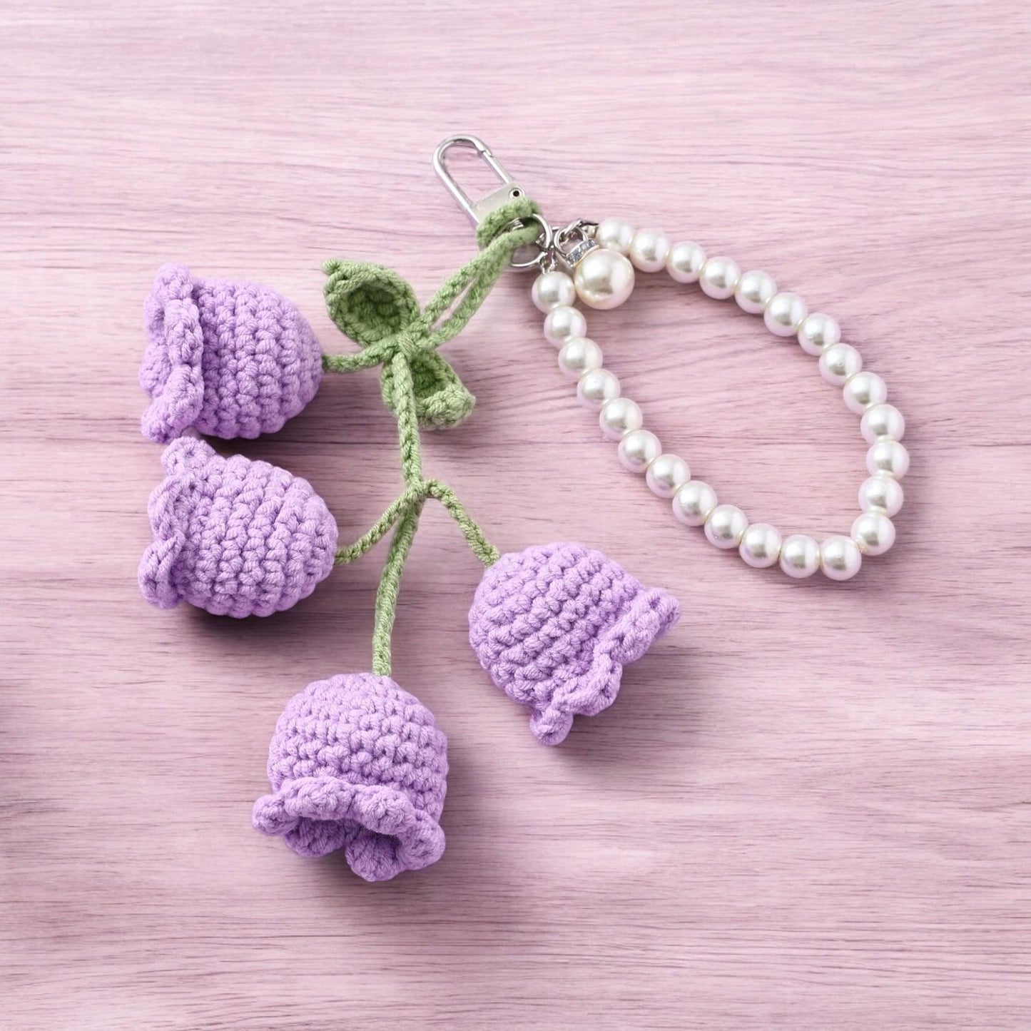 Cute Knitted Flower Pearl Keychain For Girls