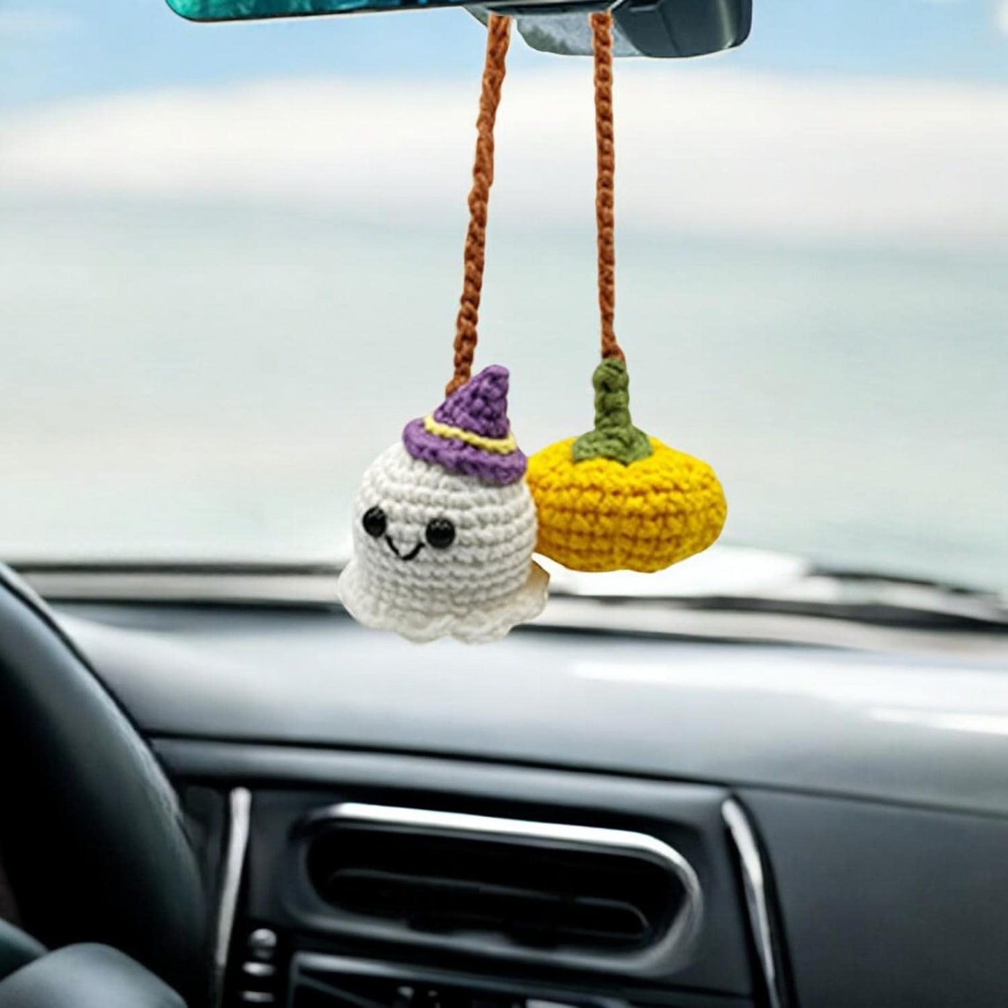 Cute Pumpkin And Ghost Car Mirror Hanging