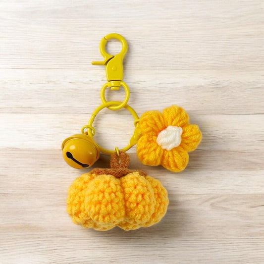 Crochet Pumpkin Face Keychain