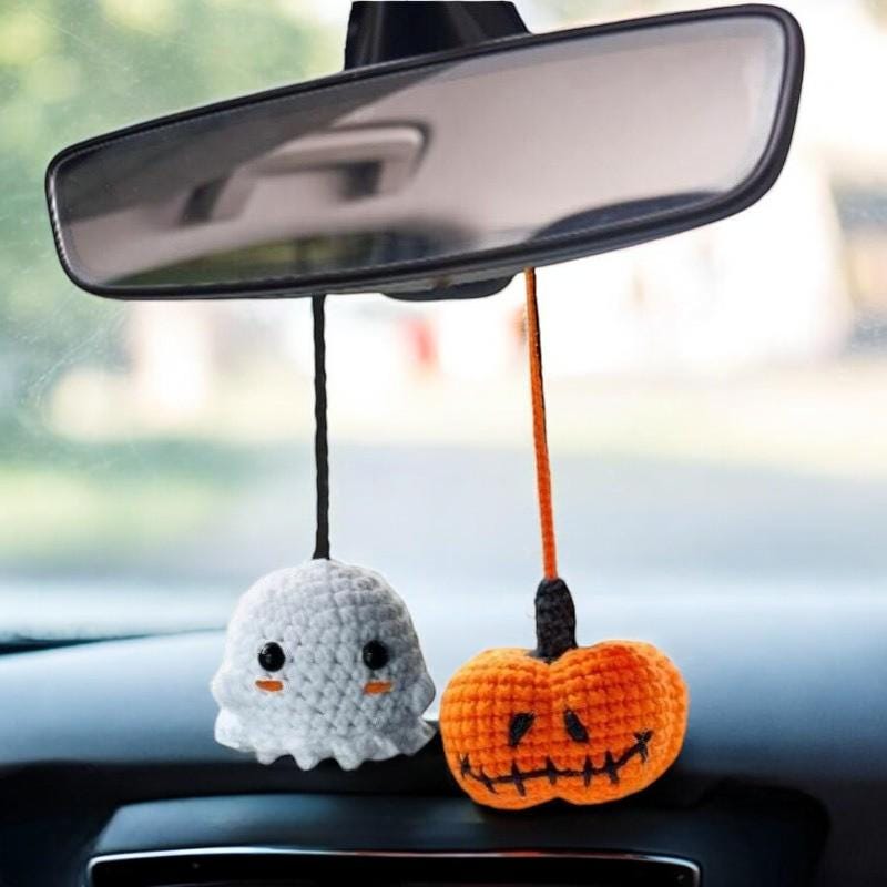 Decorative Pumpkin And Ghost Car Mirror Hanging