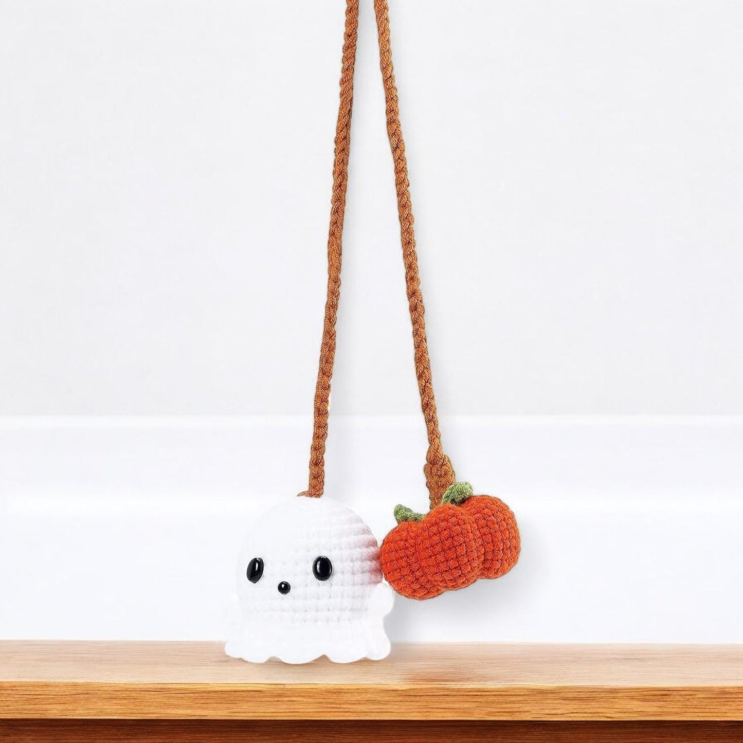 Handmade Pumpkin And Ghost Car Mirror Hanging