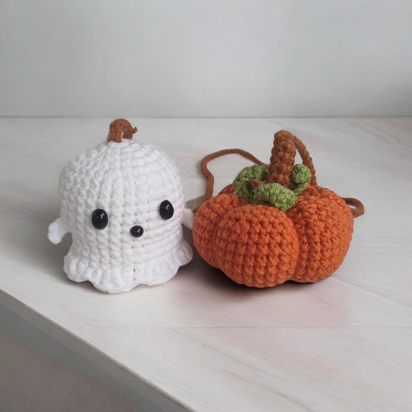 Crochet Ghost And Pumpkin Car Mirror Hanging