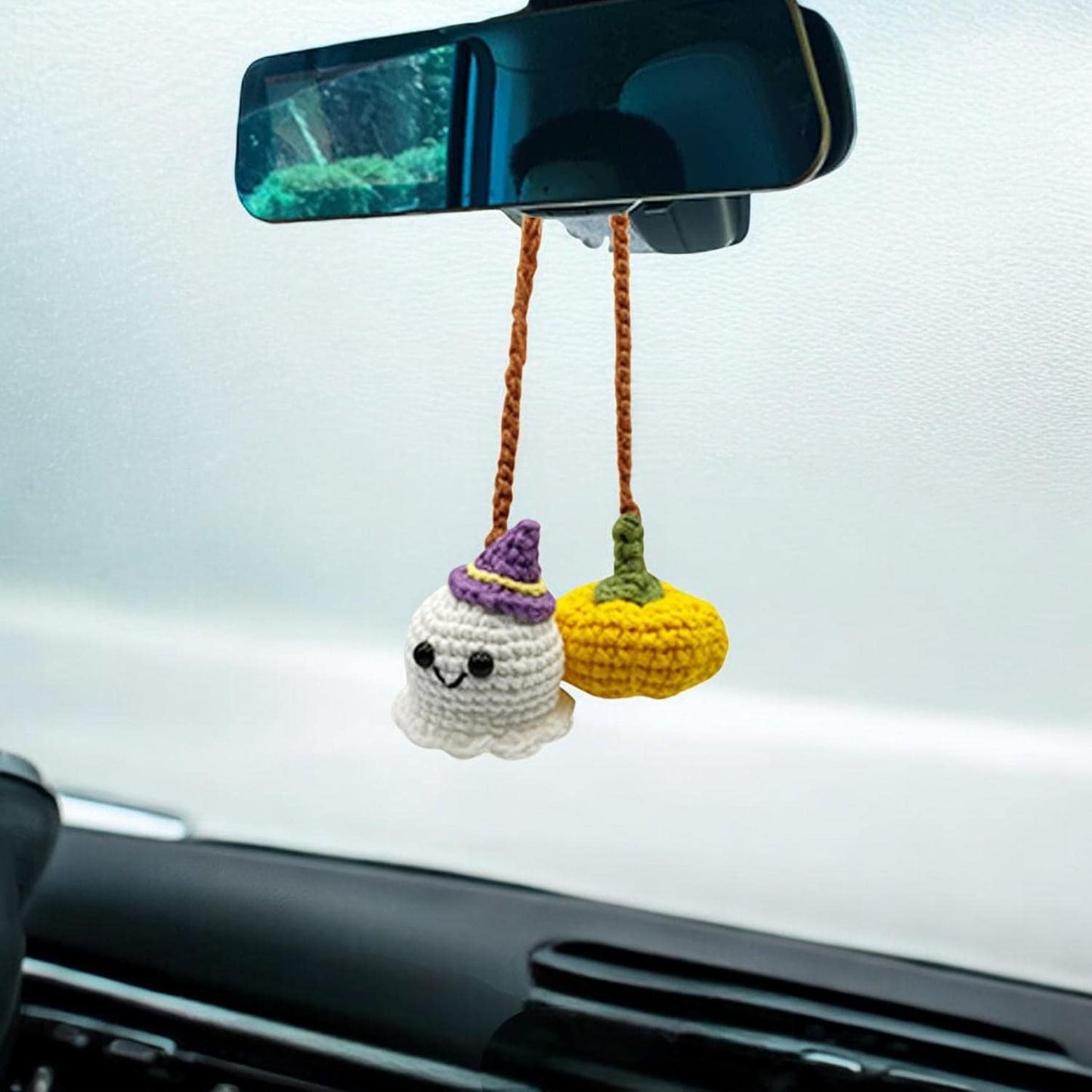 Cute Pumpkin And Ghost Car Mirror Hanging