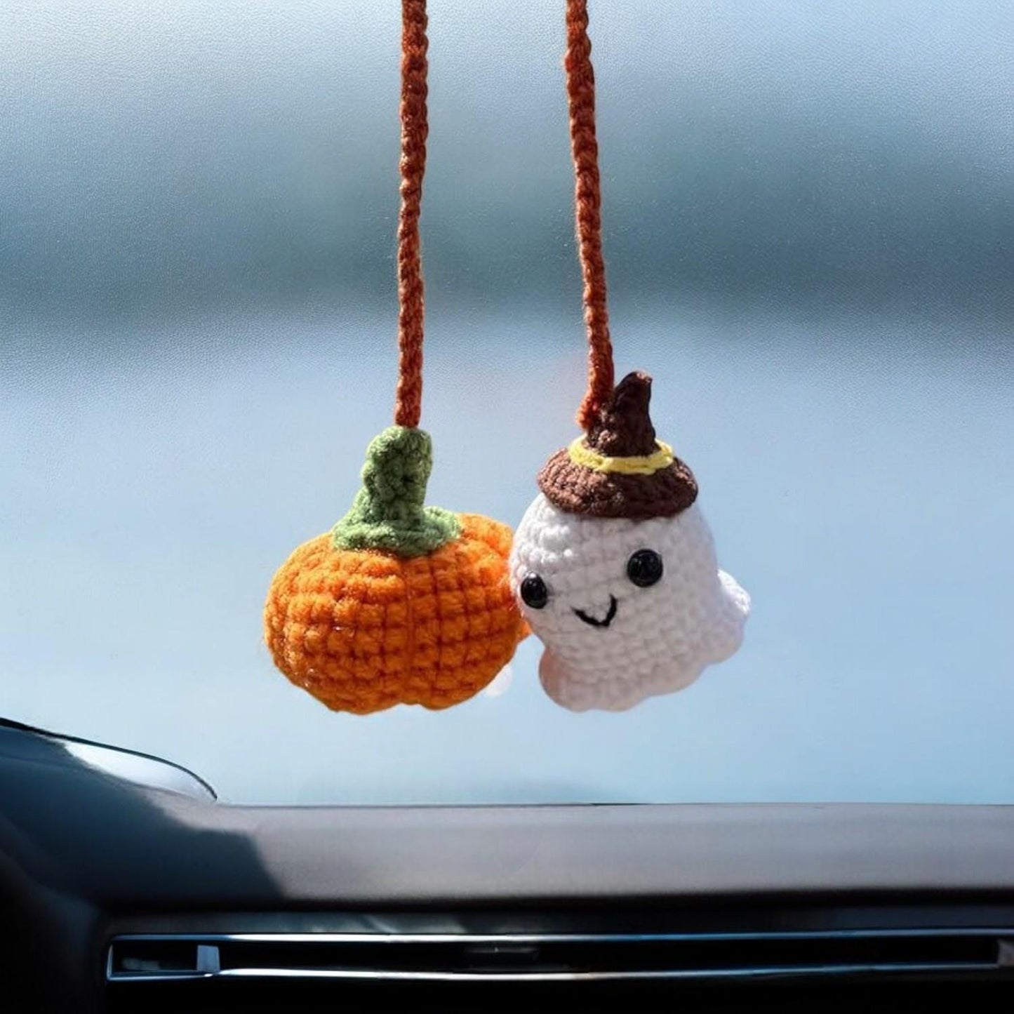 Cute Pumpkin And Ghost Car Mirror Hanging