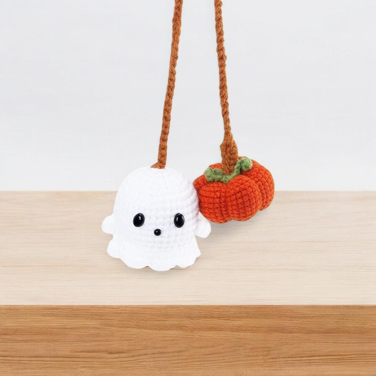 Handmade Pumpkin And Ghost Car Mirror Hanging