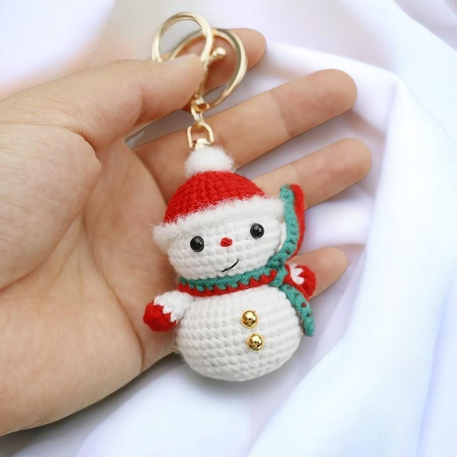 Crochet Snowman Keychain For Kids